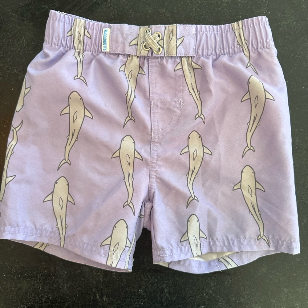 Rugged Butts Kids Shark Print Swim Shorts - Lavendar